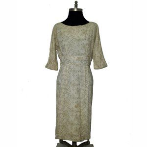 Vtg 50s 60's Wool Metallic Party Dress S